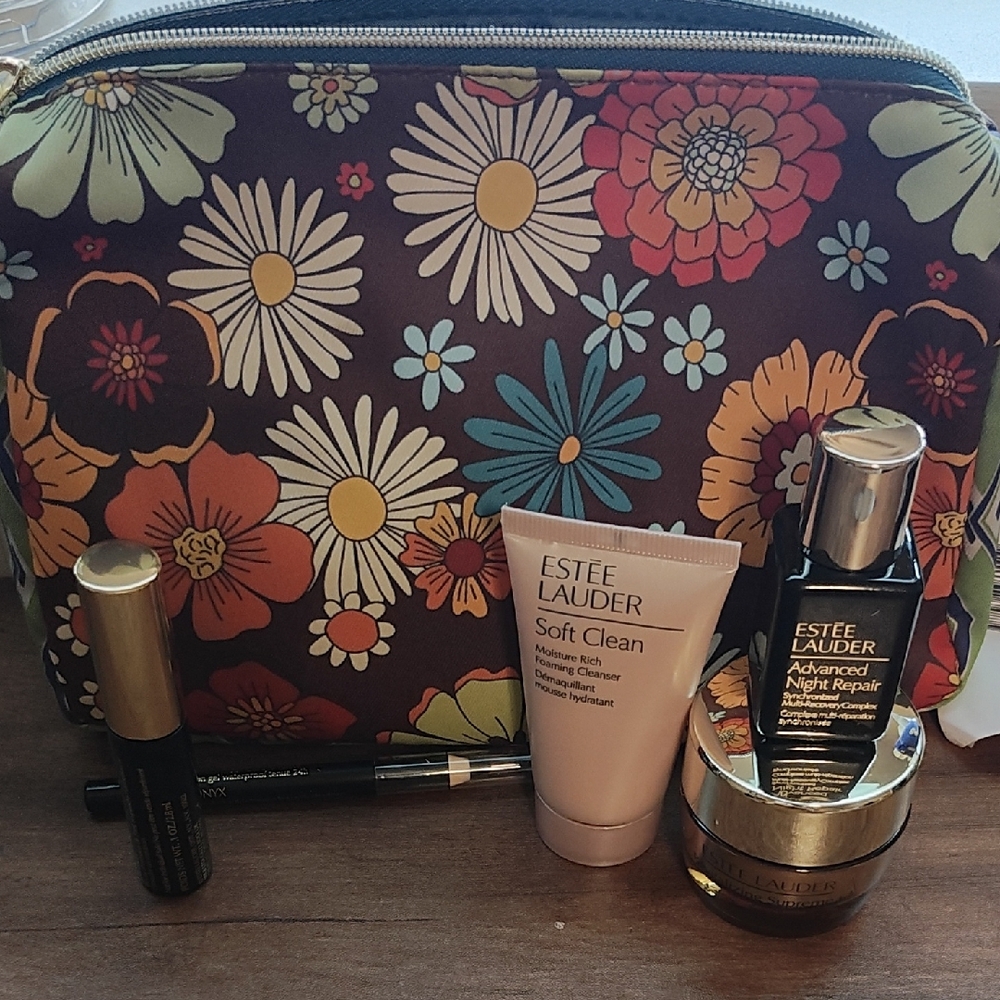 Estee Lauder Skincare Set with Vibrant Floral Bag